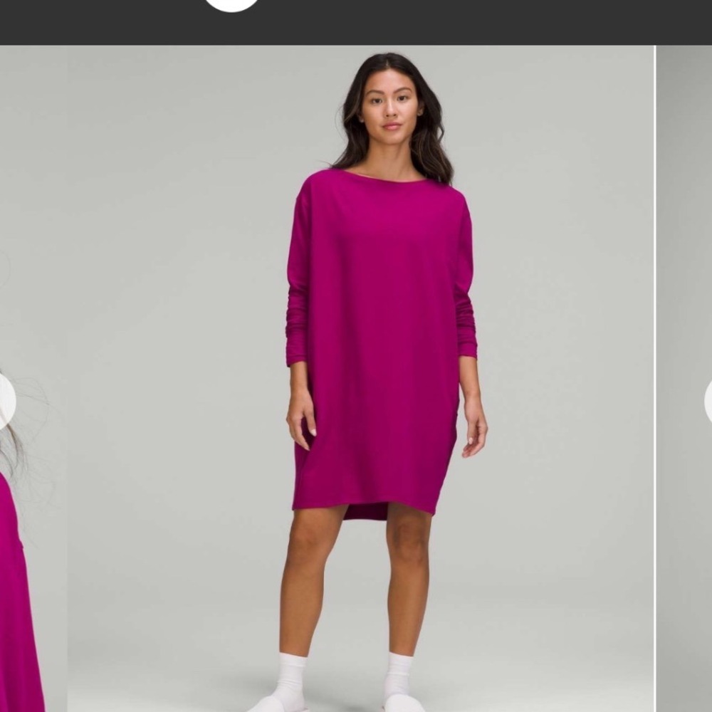 Lululemon Back in Action Dress Womens 4 Magenta Long Sleeve Pima Cotton